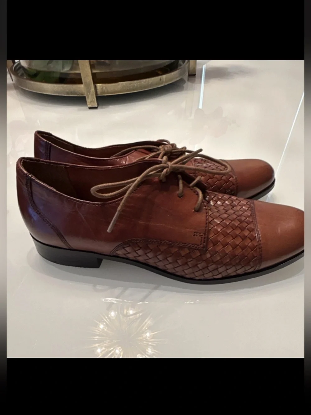 Cole Haan Men's Woven Leather Oxfords in Chestnut Brown